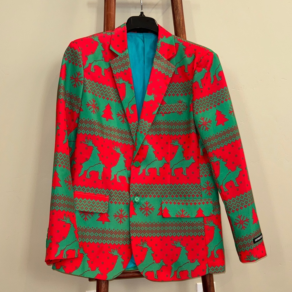 Festive Red and Green Blazer